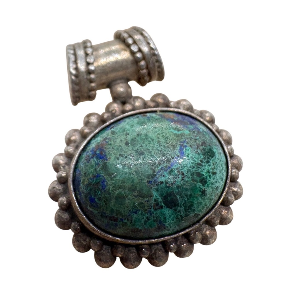 Vintage FAS 925 Sterling Silver Chrysocolla Oval Pendant 6.54g Boho Gemstone